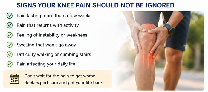 warning signs of chronic knee pain such as pain lasting weeks instability swelling and reduced mobility that require medical attention